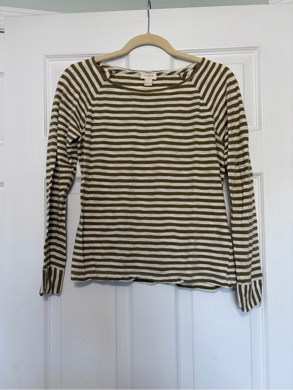 J. Crew Olive and White Striped Long-Sleeve Tee